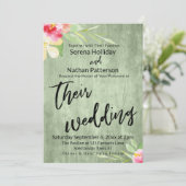 Geschilderde Bloemen Groen Hout Casual Trouwscript Kaart (Staand voorkant)