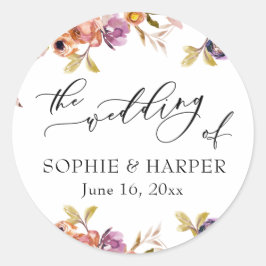 Geschilderde bloemen Luxe kalligrafie De bruiloft  Ronde Sticker