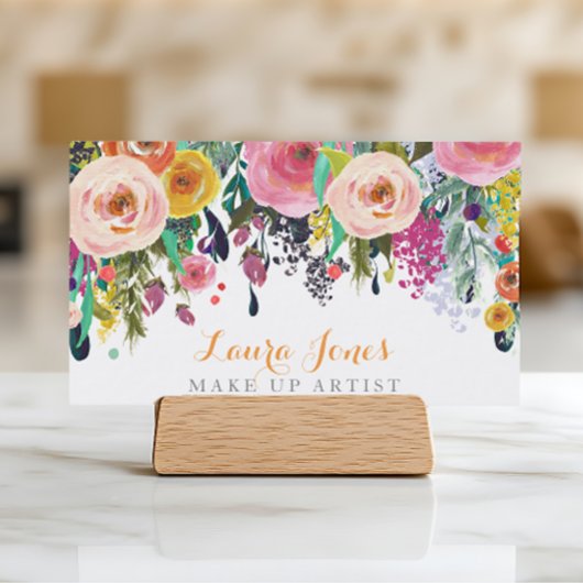 Geschilderde Bloemen Make-up Artist Afspraakkaarte Afsprakenkaartje