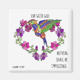 Geschilderde bloemen, met vers van Luke 1:37 Magneet