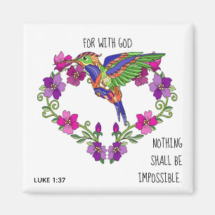 Geschilderde bloemen, met vers van Luke 1:37 Magneet