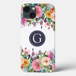 Geschilderde Bloemen Monogram Apple iPhone Case