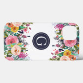 Geschilderde Bloemen Monogram Apple iPhone Case (Achterkant (horizontaal))
