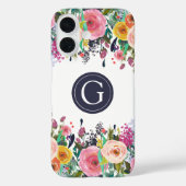 Geschilderde Bloemen Monogram Apple iPhone Case (Achterkant)