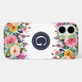 Geschilderde Bloemen Monogram Apple iPhone Case (Achterkant (horizontaal))