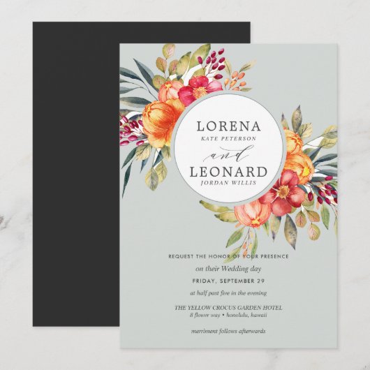 Geschilderde bloemen monogram krans bruiloft licht kaart (Voorkant / Achterkant)