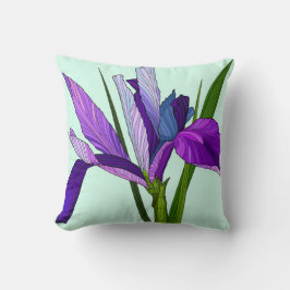Geschilderde bloemen, mooie paarse iris op mint kussen