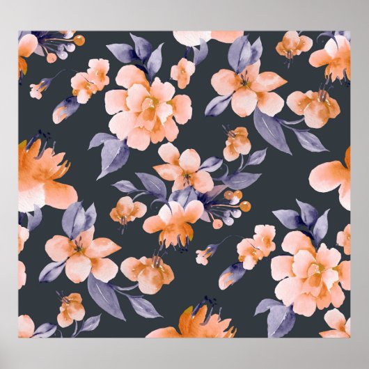 Geschilderde bloemen Naadloze Achtergrond Poster (Voorkant)