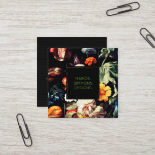 Geschilderde Bloemen op Black Square Business Vierkante Visitekaartje