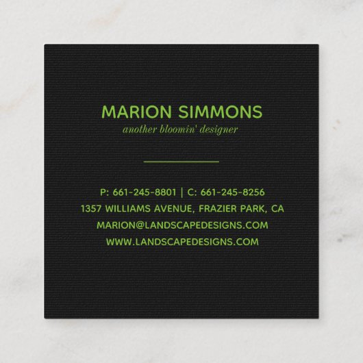 Geschilderde  Bloemen op Black Square Business Vierkante Visitekaartje (Achterkant)
