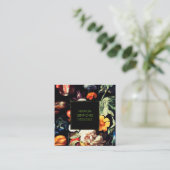 Geschilderde  Bloemen op Black Square Business Vierkante Visitekaartje (Staand voorkant)