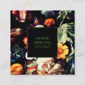 Geschilderde Bloemen op Black Square Business Vierkante Visitekaartje (Voorkant)