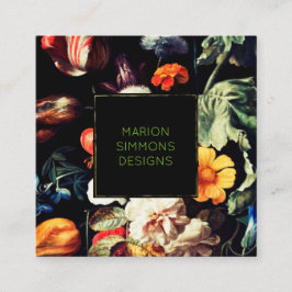 Geschilderde  Bloemen op Black Square Business Vierkante Visitekaartje