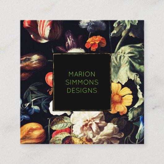 Geschilderde  Bloemen op Black Square Business Vierkante Visitekaartje (Voorkant)