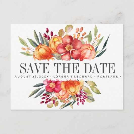 Geschilderde bloemen Oranje Trouwdag save the date Aankondigingskaart (Voorkant)