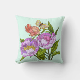 Geschilderde bloemen, papavers en vlinders op munt kussen