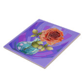 Geschilderde bloemen, roze roos in vaas tegeltje (Zijkant)