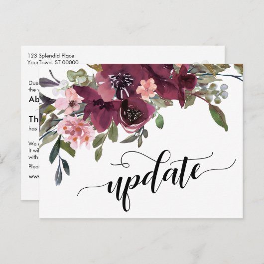 Geschilderde bloemen uitgesteld bruiloft update be briefkaart (Voorkant / Achterkant)