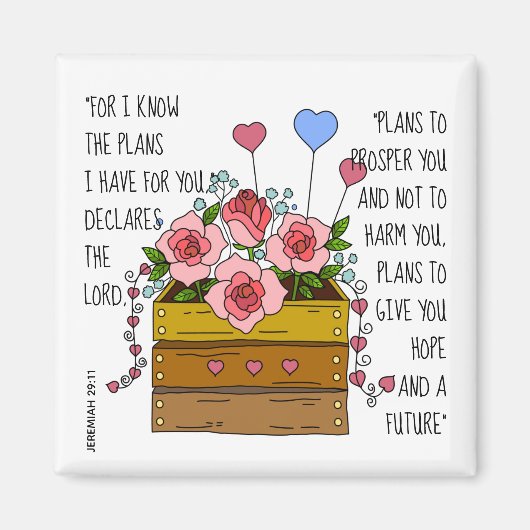 Geschilderde bloemen, vers van Jeremiah 29:11 Magneet (Voorkant)
