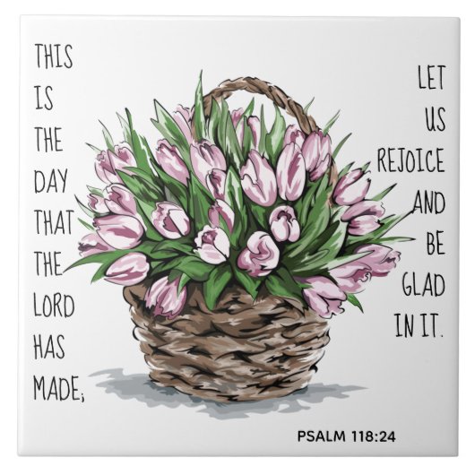 Geschilderde bloemen, vers van psalm 118:24 tegeltje (Voorkant)