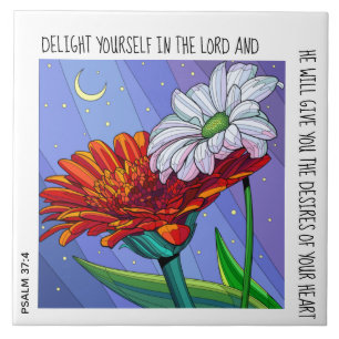 Geschilderde bloemen w / vers Psalm 37:4 Keramisch Tegeltje