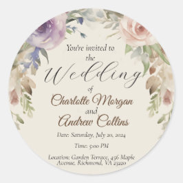Geschilderde bloemenbruiloft uitnodiging ronde sticker