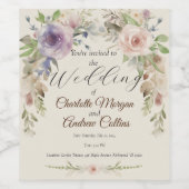 Geschilderde bloemenbruiloft uitnodiging wijn etiket (Enkel label)