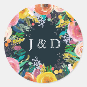 Geschilderde bloemenkrans cirkel initialen aangepa ronde sticker