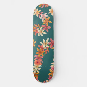 Geschilderde bloemenkrans op turquoise persoonlijk skateboard