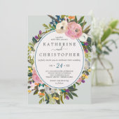 Geschilderde Bloemige Bruiloft Kaart (Staand voorkant)