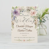 Geschilderde bloemige trouwuitnodiging kaart (Staand voorkant)