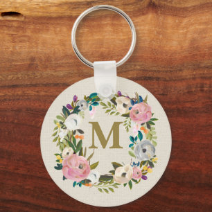 Geschilderde bloemstuk gepersonaliseerde monogram sleutelhanger
