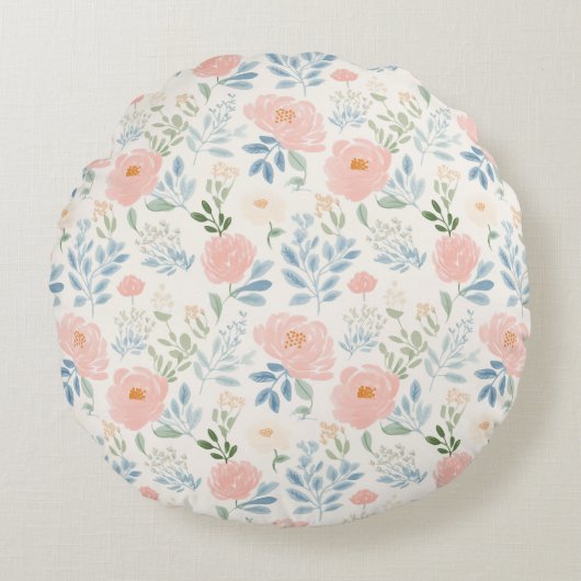 Geschilderde bloesems bloemenster rond kussen (Voorkant)