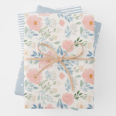 Geschilderde bloesems bloemenstreep inpakpapier vel (In situ)