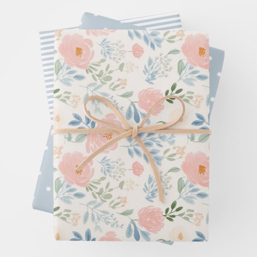 Geschilderde bloesems bloemenstreep inpakpapier vel (In situ)