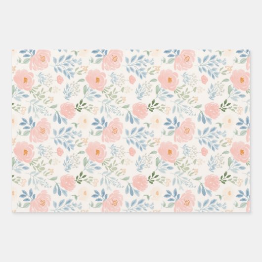 Geschilderde bloesems bloemenstreep inpakpapier vel (Voorkant)