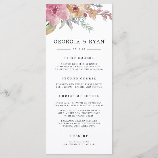 Geschilderde Blooms Bruiloft Menu Kaart (Voorkant)