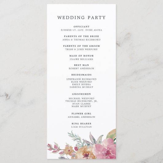 Geschilderde Blooms Huwelijksceremonie Programma Programmakaart (Achterkant)