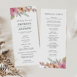 Geschilderde Blooms Huwelijksceremonie Programma Programmakaart