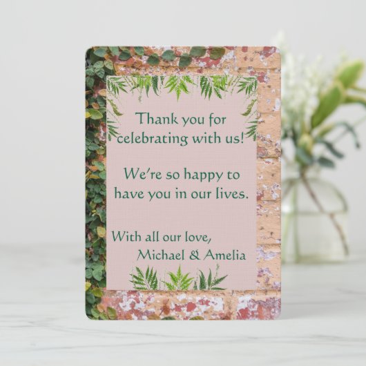 Geschilderde Bricks Green Ivy Wedding Bedankt Card (Staand voorkant)