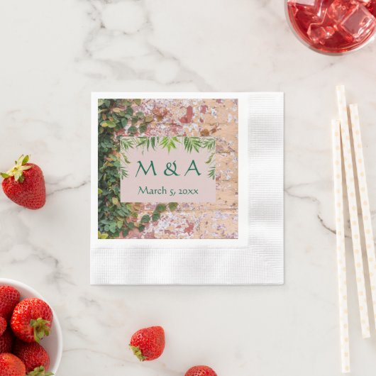 Geschilderde Bricks Green Ivy Wedding Cocktail Ser Servet (Insitu)