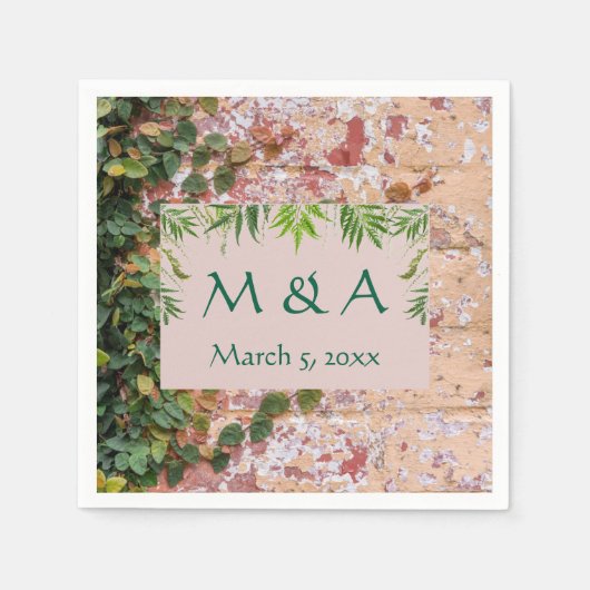 Geschilderde Bricks Green Ivy Wedding Cocktail Ser Servet (Voorkant)
