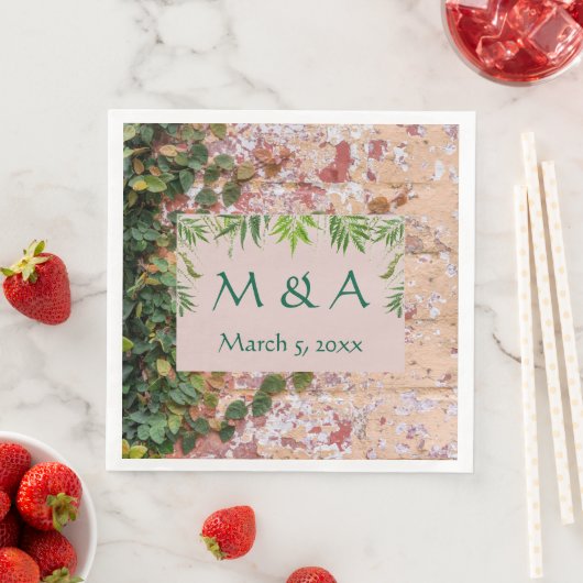 Geschilderde Bricks Green Ivy Wedding Dinner Serve Servet (Insitu)