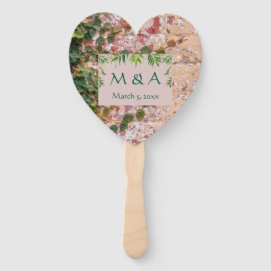 Geschilderde Bricks Green Ivy Wedding Heart Hand F Handwaaier (Voorkant)