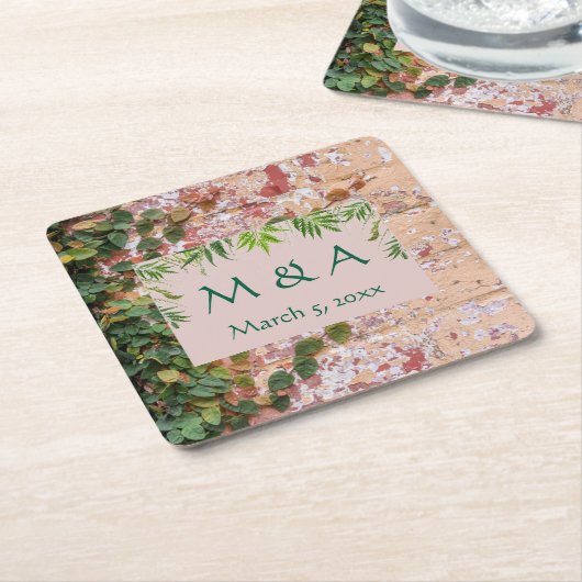 Geschilderde Bricks Green Ivy Wedding Kartonnen Onderzetters (Schuin)