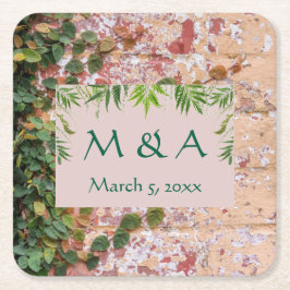 Geschilderde Bricks Green Ivy Wedding Kartonnen Onderzetters