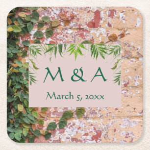 Geschilderde Bricks Green Ivy Wedding Kartonnen Onderzetters