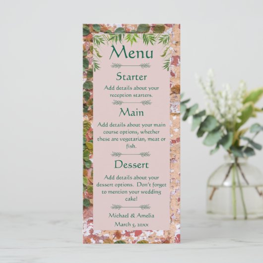 Geschilderde Bricks Green Ivy Wedding Menu (Staand voorkant)