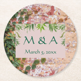 Geschilderde Bricks Green Ivy Wedding Ronde Kartonnen Onderzetter
