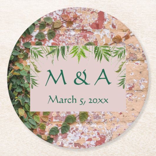Geschilderde Bricks Green Ivy Wedding Ronde Kartonnen Onderzetter (Voorkant)